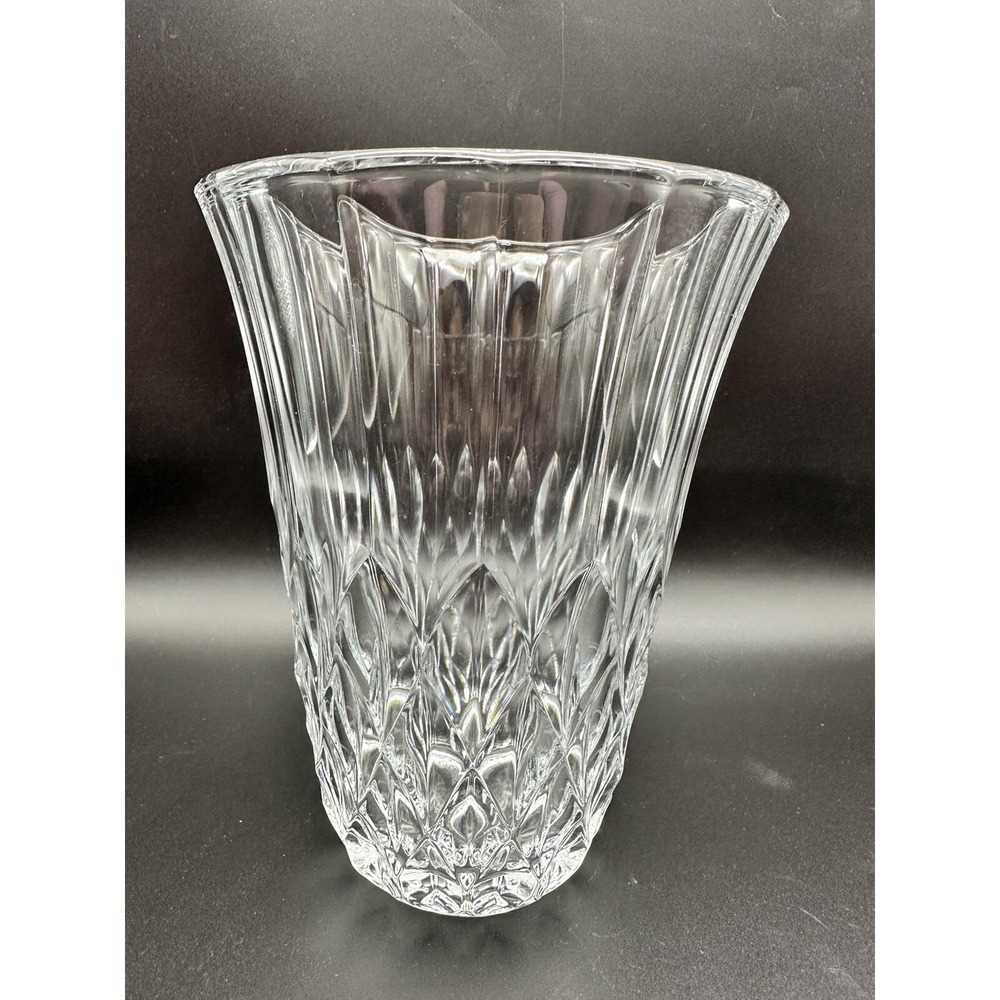 Val St Lambert Crystal Vase Vintage Signed Belgium 1950 Heavy Art Glass 8"